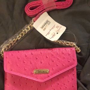 Buxton Ostrich Pink Small Flap crossbody